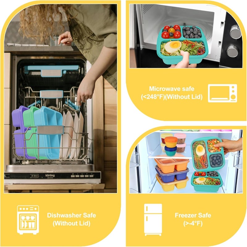 TOUWMX Bento Box For Kids, 4 Pack 3 Compartments Lunchable Meal Prep Containers Lunch Containers, Reusable Snack Containers with Lids, Snack Boxes for School, Work, and Travel - Image 5